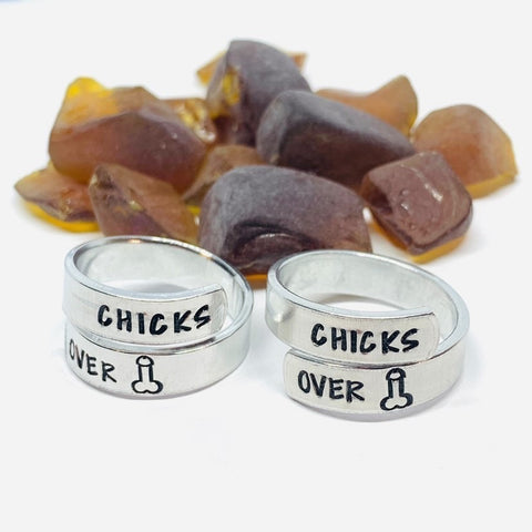 Chicks Over Dicks Hand Stamped Ring | Adult Themed Gift | Penis | Best Girlfriend | Sexy