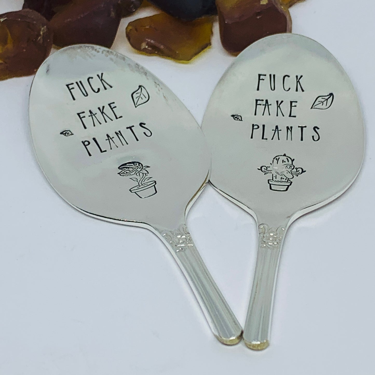 Fuck Fake Plants Plant Stake | Hand Stamped Vintage Spoon | Adult Humor | Horticultural Gift | Plant Lover | Monster Plants