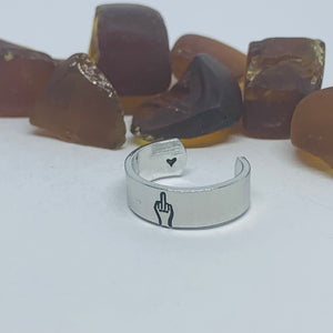 Middle Finger Design Hand Stamped Ring | Fuck You Statement | Stamped Metal Cuff Ring | Toe Finger Ring | Mad as Hell Jewelry
