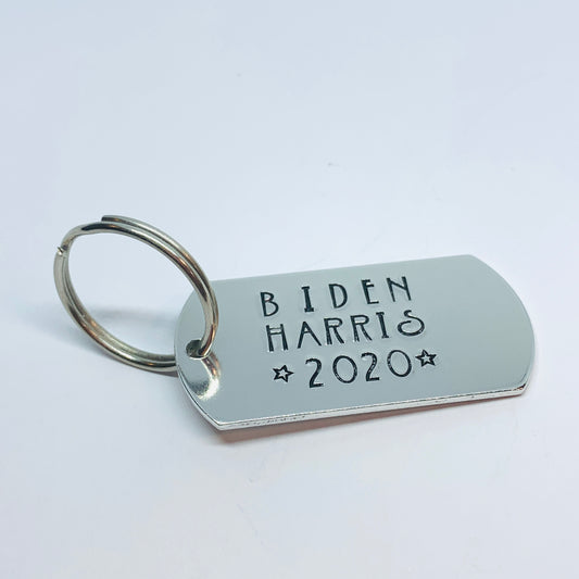 Biden Harris 2020 Dog Tag - Hand Stamped Key Ring