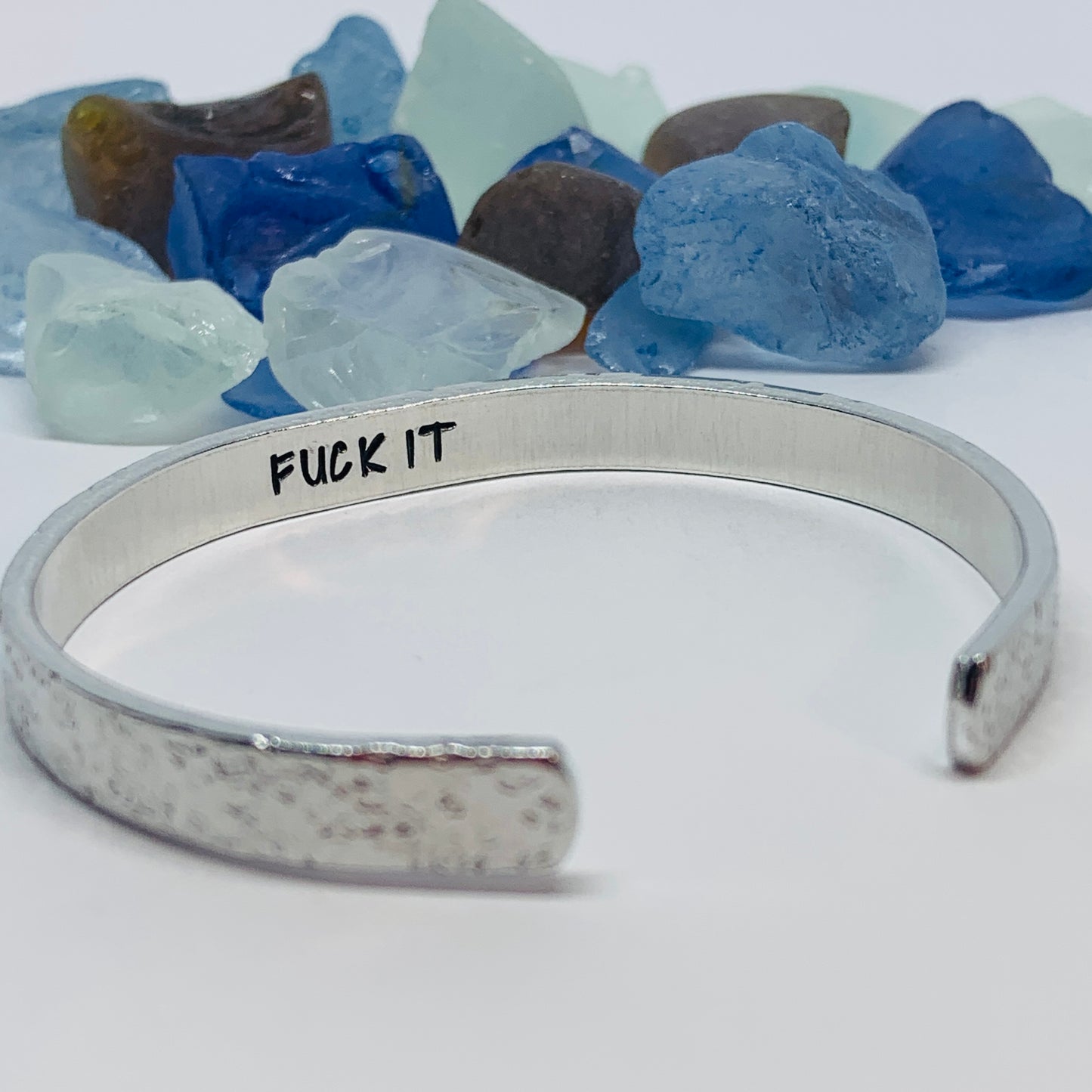 F*ck it - Hand Stamped Textured Hidden Message Cuff Bracelet - Adult Mature