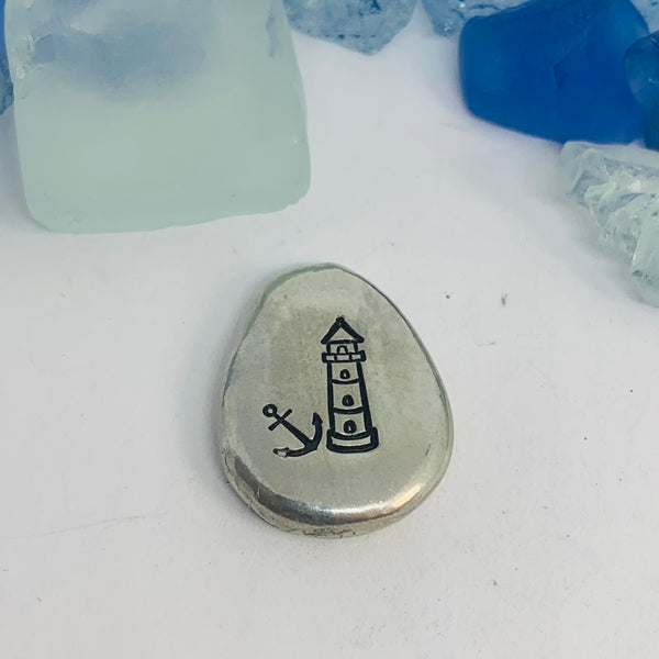 Beach Themed Pewter Pocket Pebble | Worry Stone | Ease Anxiety | Sea Shells Mermaid