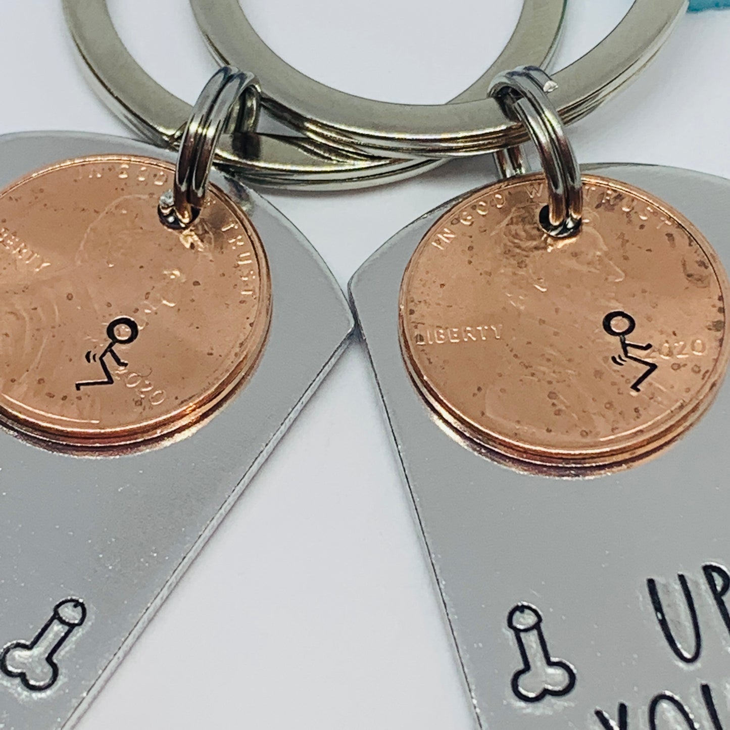 Up Yours 2020 with Penny - Hand Stamped Metal Key Ring | Dog Tag 2020 Penny | Humping 2020 Key Chain | Adult Mature | Dicks