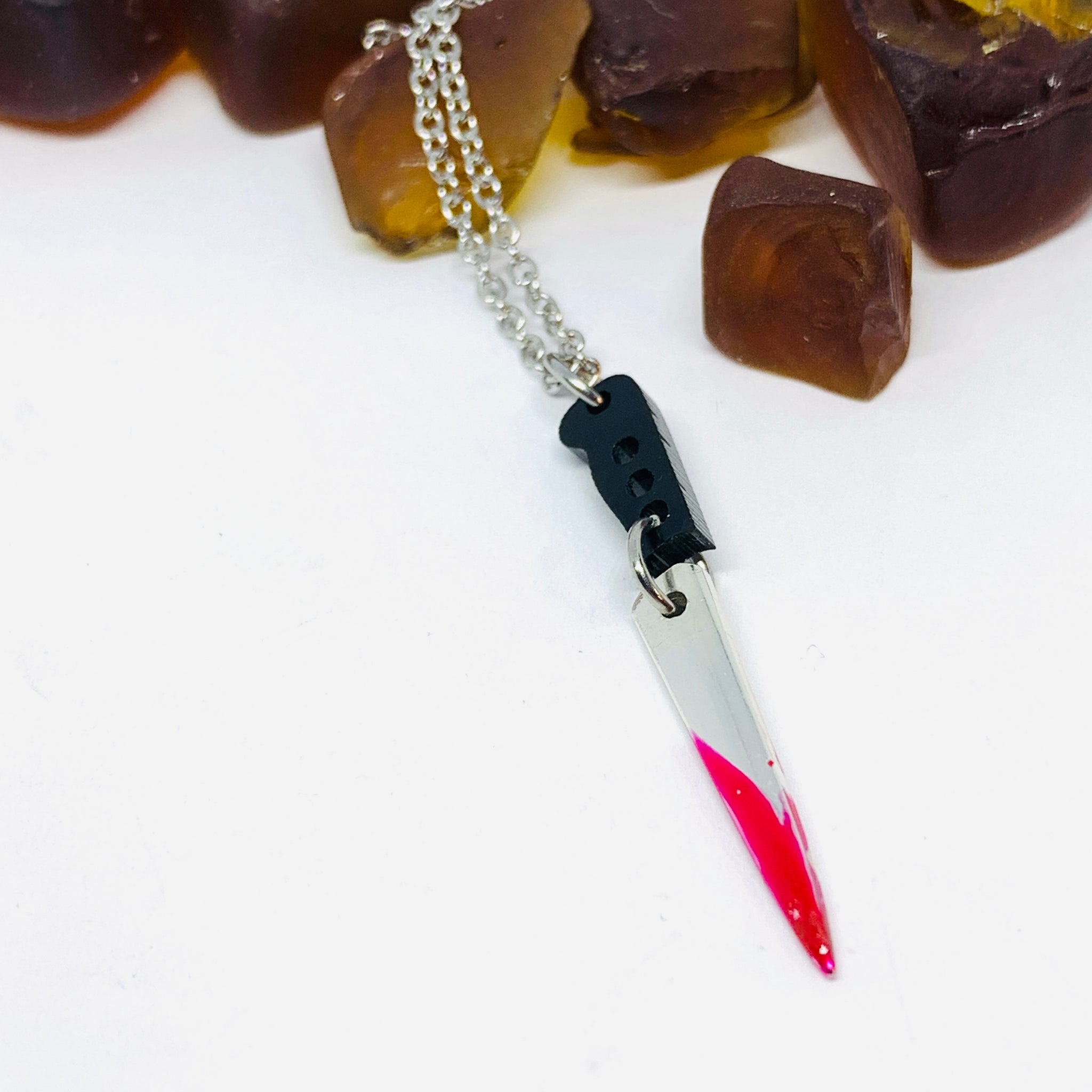 "Bloody Knife" Vintage Silverware Fork Tine Necklace | Halloween Jewelry | Knife Pendant | Fake Blood Knife Jewelry