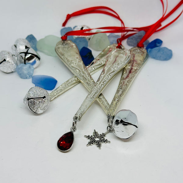 Vintage-look Icicle Ornaments | Limited Edition Holiday Decor | Window Charm | Jingle Bells | Garnet Teardrop