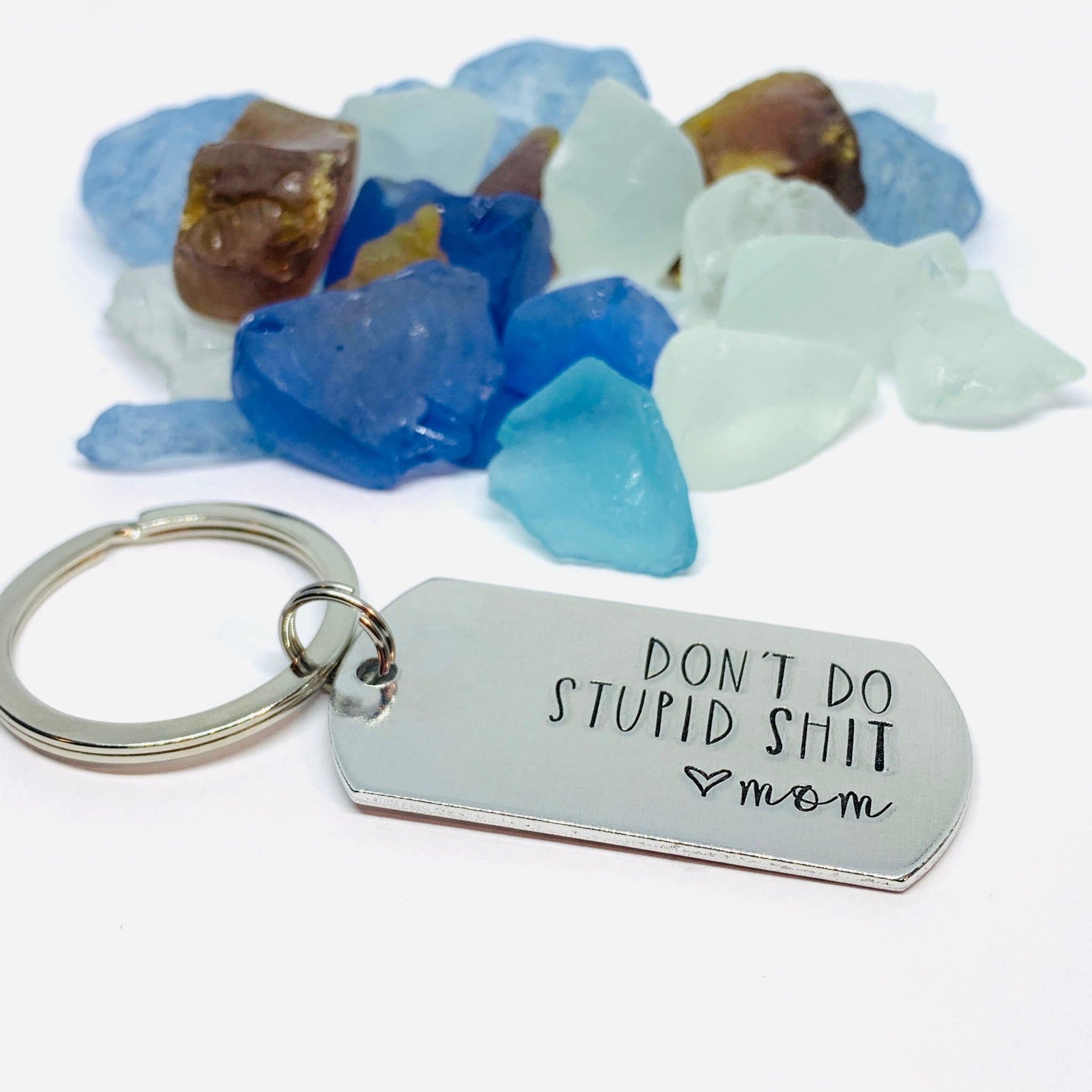 Personalized Don't Do Stupid Love Mom Keychain Funny Gift for Kids