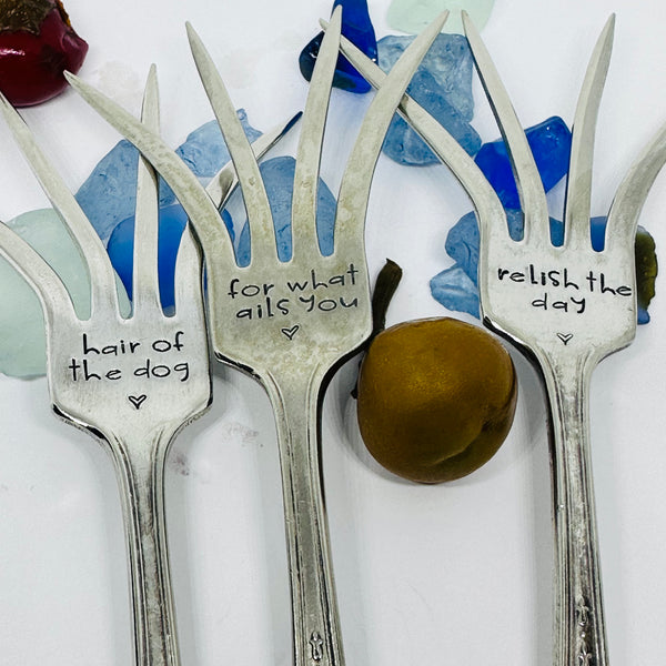 Bloody Mary Vintage Hand Stamped Silverware Fork | Hair of the Dog | For What Ails You | Relish the Day | Antique