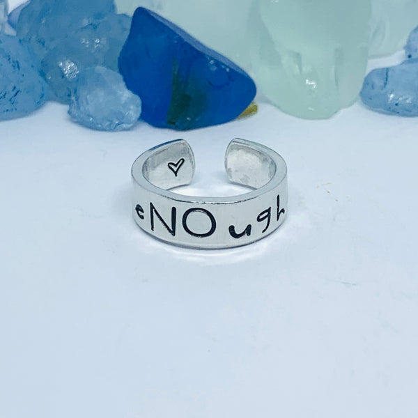 ENOUGH! Hand Stamped Ring | Pinky Promise | Self Worth Jewelry | Gun Safety | Stamped Metal Cuff Ring | No More | Fundraiser