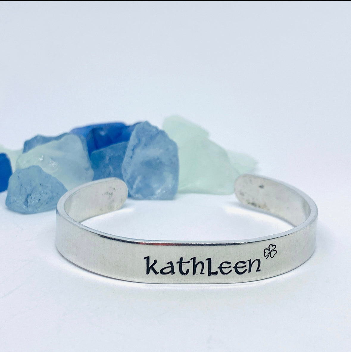 Irish Name Hand Stamped Cuff Bracelet | Personalized Gaelic Name Bracelet | St. Patrick’s Day | Custom Jewelry | Shamrock Celtic Hearts