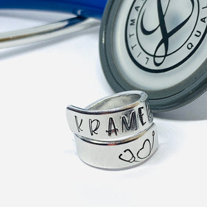 Hand Stamped Personalized Stethoscope ID Tag ID Ring - Nurses Doctors Veterinarians Techs | Littman Charm | Stethoscope Identification