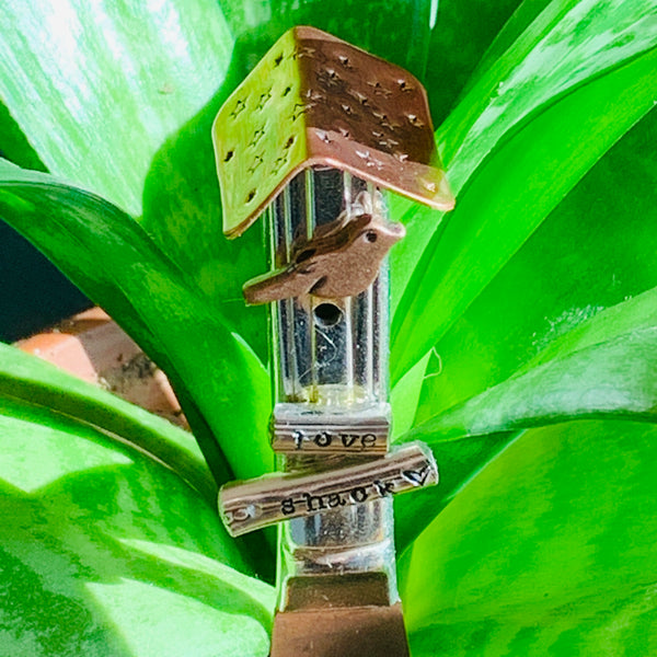 Vintage Silverware Bird House Plant Stake | Decorative Cheese Spreader | Bird Watcher Letter Opener | Copper Silverware Charms