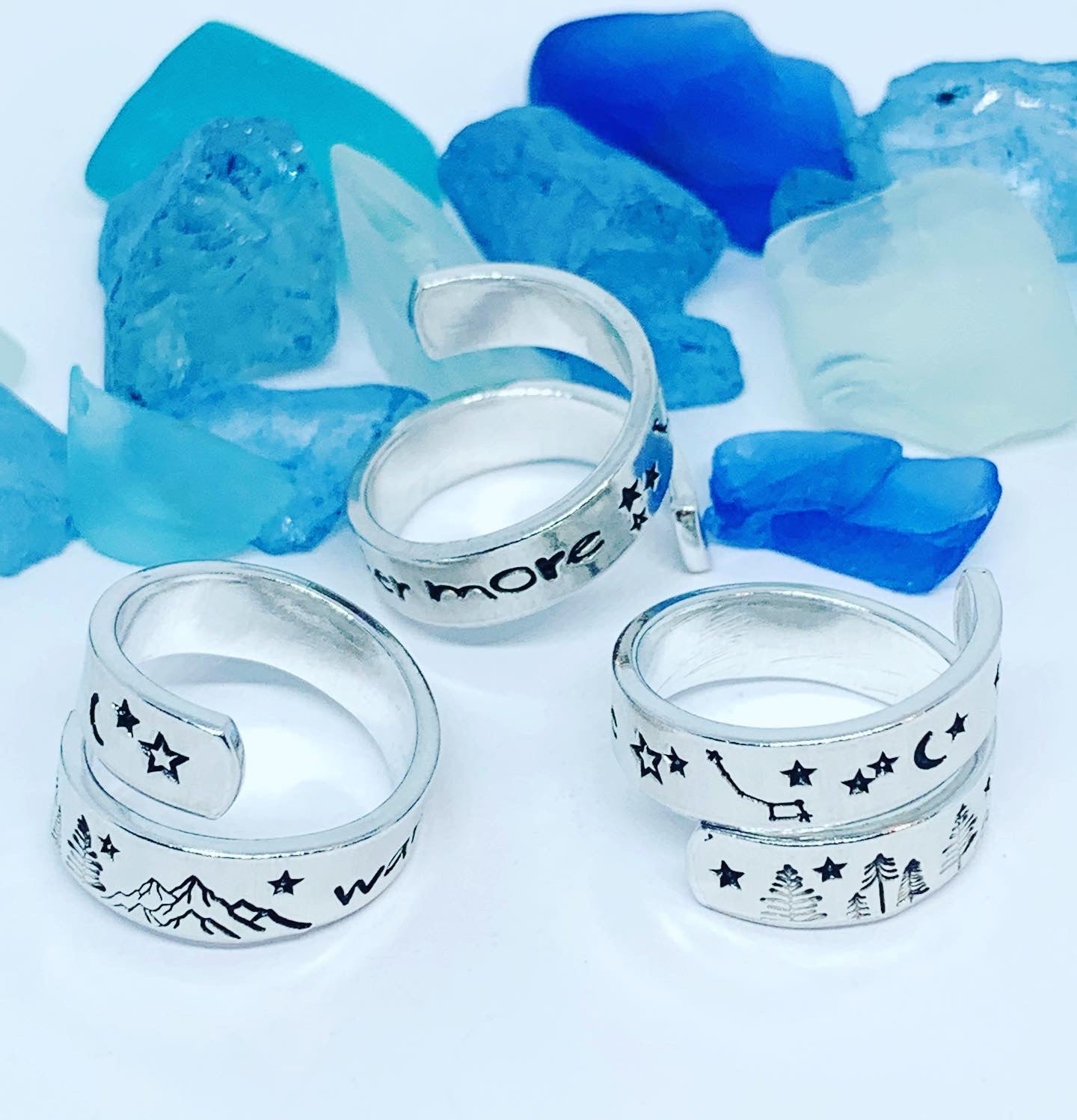 Wander More Hand Stamped Wrap Ring | Nature Lover | Outdoorsy Hiker | Gift for Her | Mountain Wrap Ring | Valentine’s Gift | Trees Mountains