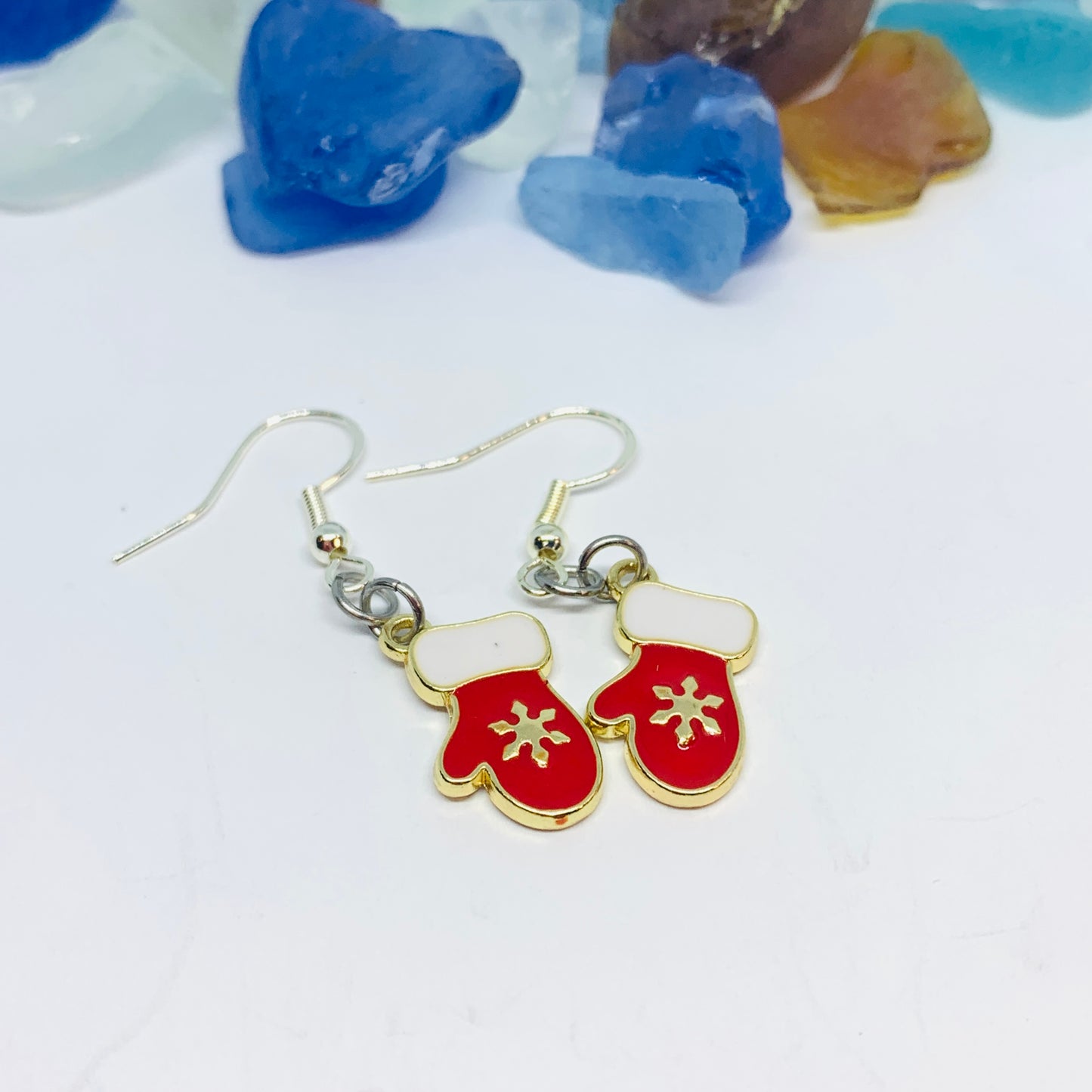 Red Mittens Enamel Earrings with Silver Wires and Backs | Winter Earrings | Christmas Jewelry | Holiday Earrings