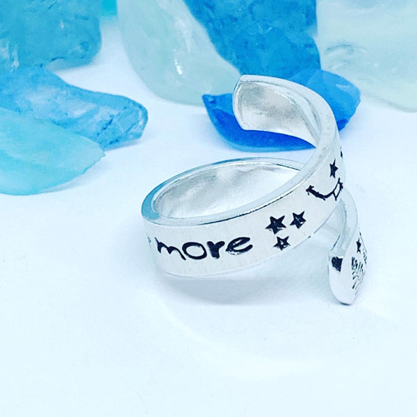 Wander More Hand Stamped Wrap Ring | Nature Lover | Outdoorsy Hiker | Gift for Her | Mountain Wrap Ring | Valentine’s Gift | Trees Mountains