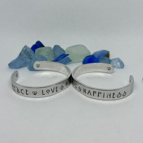 Peace Love & Happiness - Hand Stamped Cuff Bracelet