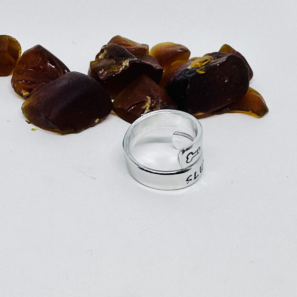 Adult-Themed Hand Stamped Metal Wrap Ring | Cum Slut | Penis Design Ring | Adjustable Sexy Adult Ring | Transgender Ring | They Them