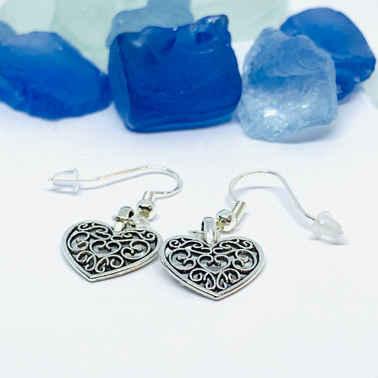 Filigree Heart Silver Wire Earrings with Backs | Hearts Earrings | Love Earrings | Gifts for Her | Valentine’s Day | Dainty Earrings