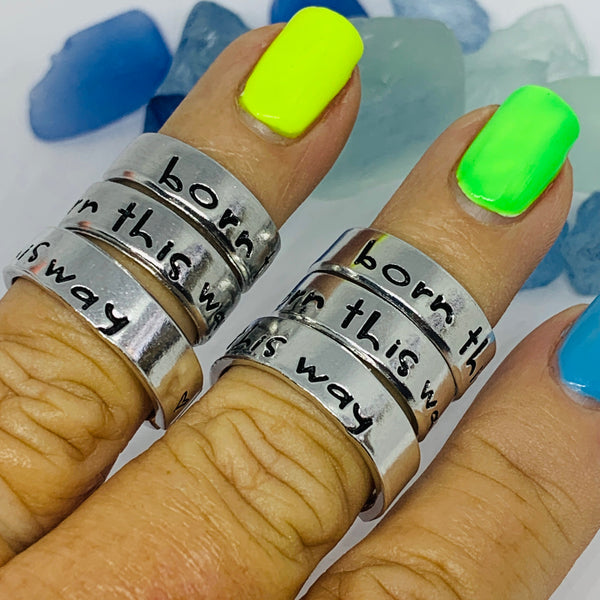 BORN THIS WAY Hand Stamped Ring | LGBTQ Ring | Stamped Metal Cuff Ring | Gift for Them | Acceptance Jewelry
