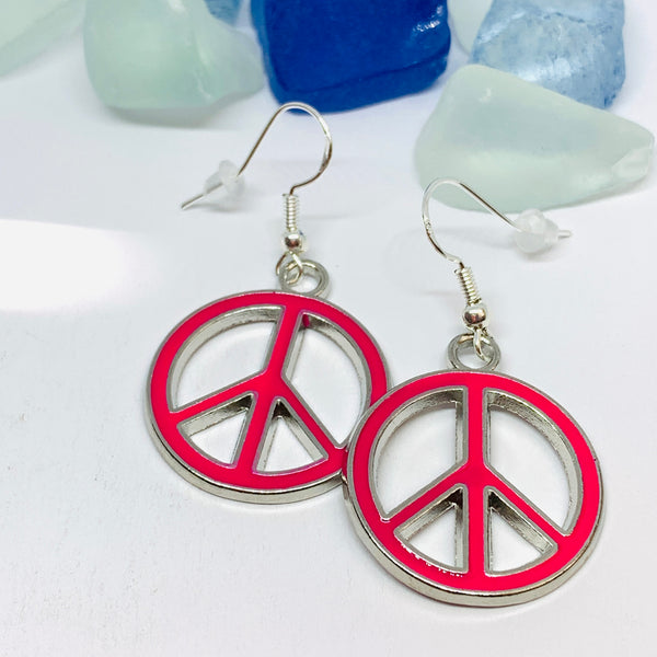 Peace Signs Pink Enamel Necklace | Make Love Not War | Gifts for Her