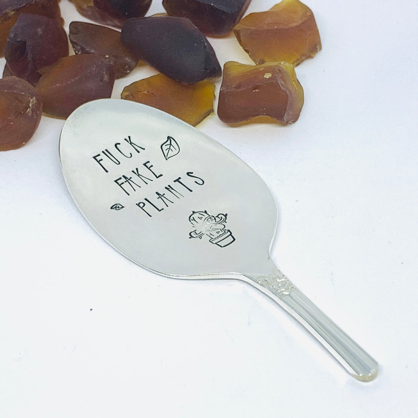 Fuck Fake Plants Plant Stake | Hand Stamped Vintage Spoon | Adult Humor | Horticultural Gift | Plant Lover | Monster Plants