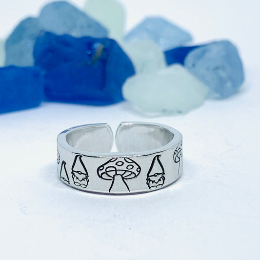 Gnome Toadstool Hand Stamped Ring | Gnomies Ring | Gift for Her | Gnome Ring | Garden Mushrooms | Fun unique gift