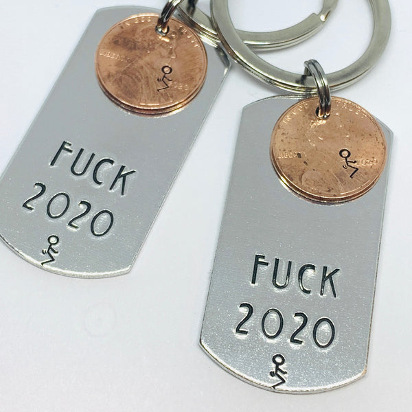 F*ck 2020 with Penny - Hand Stamped Metal Key Ring | Dog Tag 2020 Penny | Humping 2020 Key Chain | Adult Mature
