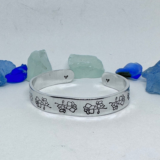 Orchids - Hand Stamped Cuff Bracelet