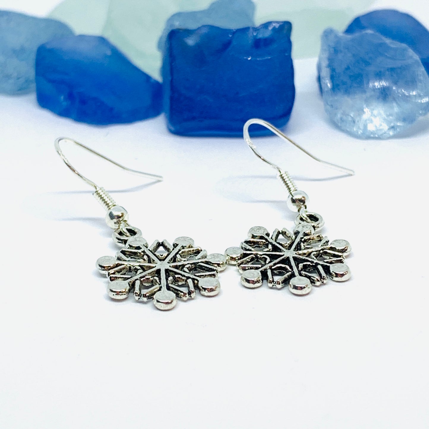 Snowflake Silver Wire Earrings with Backs | Snow Earrings | Winter Earrings | Gifts for Her | Seasonal Earrings | Outdoor Fun Earrings Gifts