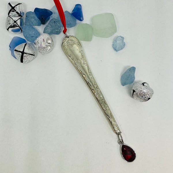 Vintage-look Icicle Ornaments | Limited Edition Holiday Decor | Window Charm | Jingle Bells | Garnet Teardrop