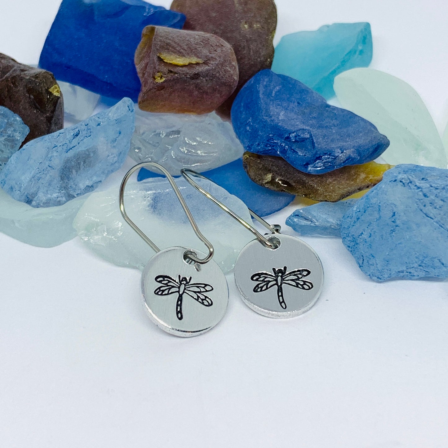 Hand Stamped Dragonfly Silver Wire Earrings with Backs | Hand Stamped Metal Dragonfly Firefly Earrings | Gifts for Her | Nature Earrings