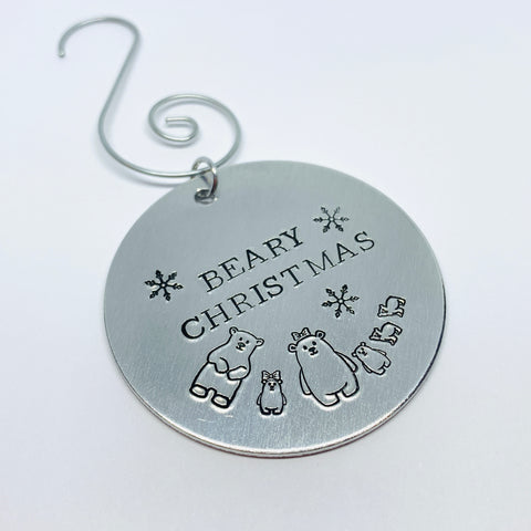 Beary Christmas - Hand Stamped Ornament - Personalized!
