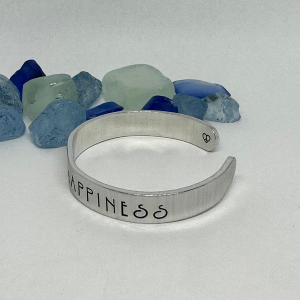 Peace Love & Happiness - Hand Stamped Cuff Bracelet