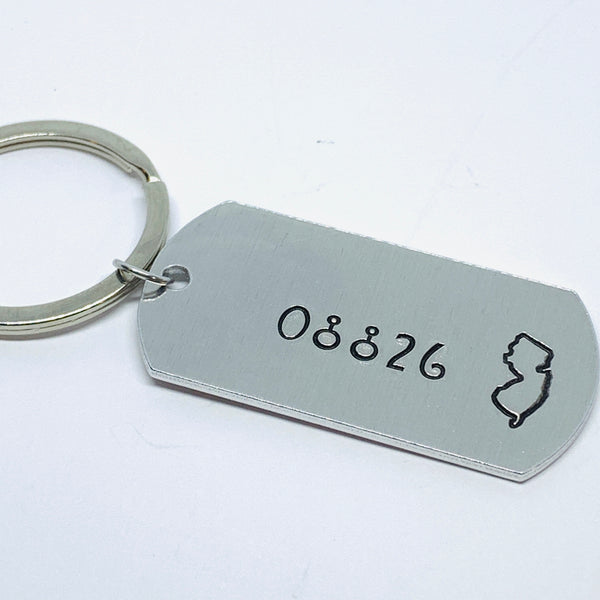 NJ ZIP Code - Hand Stamped Key Ring
