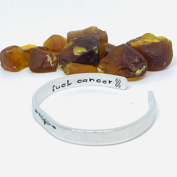 Hidden Message - Hand Stamped Cuff Bracelet | Fuck Cancer