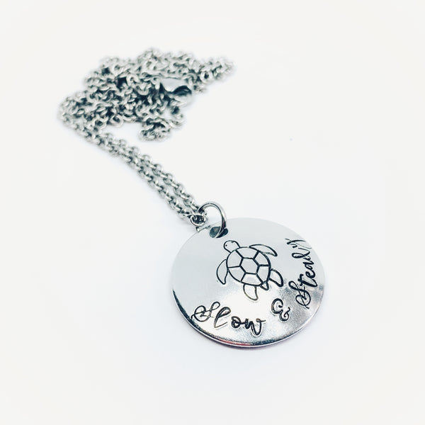 Slow & Steady Turtle - Hand Stamped Necklace